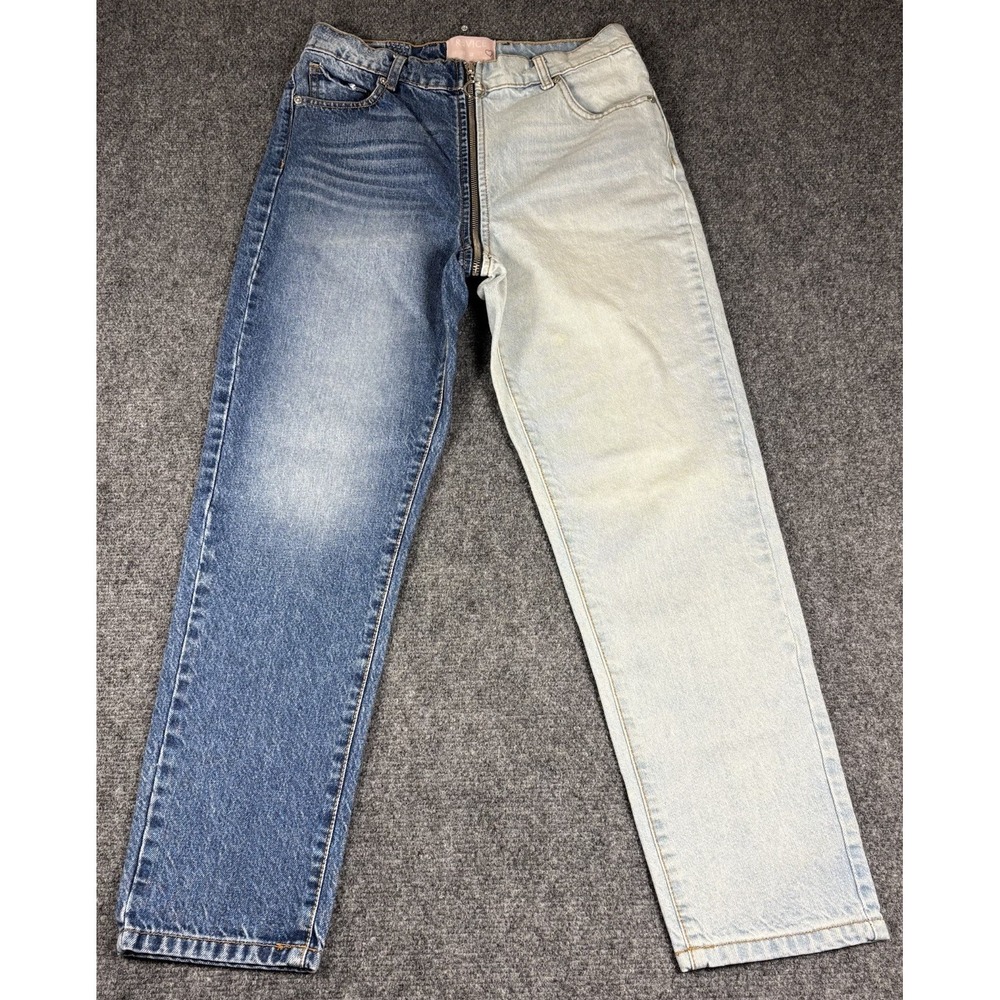 Revice Denim Split Leg Jeans Womens 29 Blue Two Tone Full Zip High Rise Straight